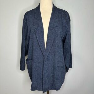 Poetry Women’s Linen Blend Open Front Boxy 3/4 Sleeve Lightweight Jacket Size 10